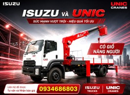 Xe tải Isuzu gắn cẩu Unic có giổ nâng